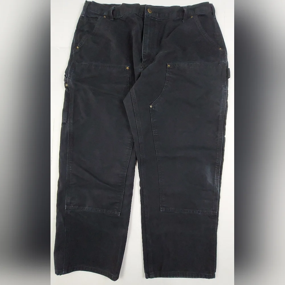 Carhartt Duck Double Knee Dungaree Mens 40x30 Black Loose Fit Pants B136 BLK